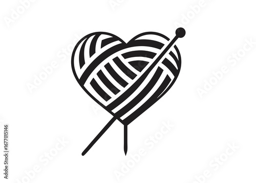 Heart shaped yarn ball with knitting needles icon