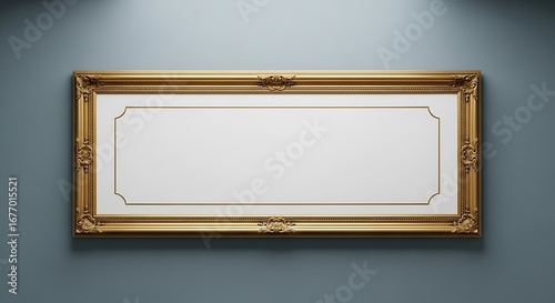 Empty Golden Picture Frame on Wall.