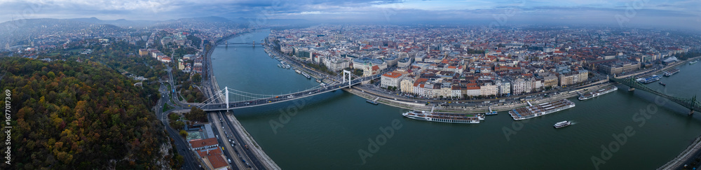 Fototapeta premium Aerial view of the city Budapest in Hungary on a sunny day in autumn.