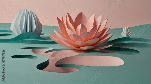 Abstract Pastel Lotus Flower Floating in Calm Stylized Water