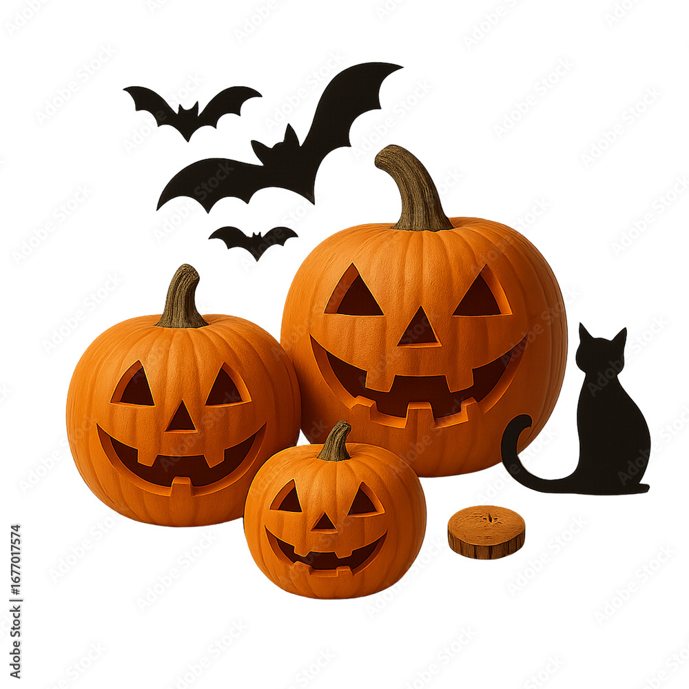Fototapeta premium Halloween Jack-o'-Lantern PNG, Jack-o'-Lantern Pumpkin PNG, Halloween Carved Pumpkin PNG Isolated, Isolated on transparent background, PNG die-cut for advertising.