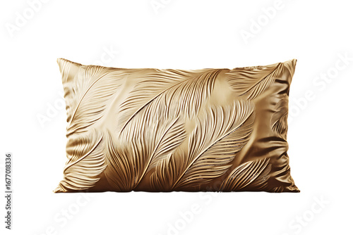 Golden Pillow with Embossed Feather Pattern isolated on a transparent background
