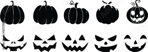 Halloween pumpkin icon set.Evil pumpkin symbol. Halloween decoration cartoon sign.Cute Creepy Spooky Halloween Pumpkin Fall Autumn Sticker Print Illustration.Halloween evil face vector illustration.
