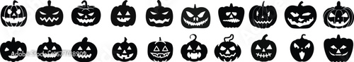 Halloween pumpkin icon set.Evil pumpkin symbol. Halloween decoration cartoon sign.Cute Creepy Spooky Halloween Pumpkin Fall Autumn Sticker Print Illustration.Halloween evil face vector illustration.