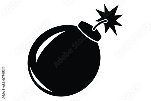 Cartoon Bomb with Lit Fuse Black Vector Image of a Classic Explosive Device