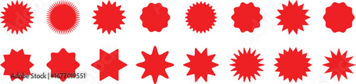 Black and red  Starburst. Circle sale sticker set. Wavy edge promo black and red badges. Special offer price tag. Sale, promo label color design. Vector illustration
