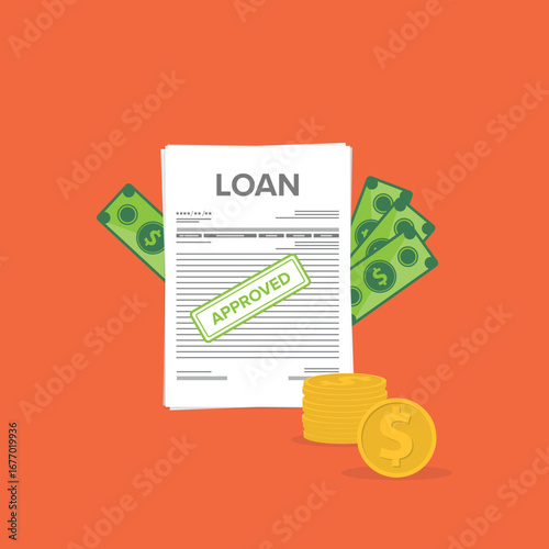 Finance management. Loan agreement. Mortgage money credit. Loan disbursement, quick loan service, easy credit.