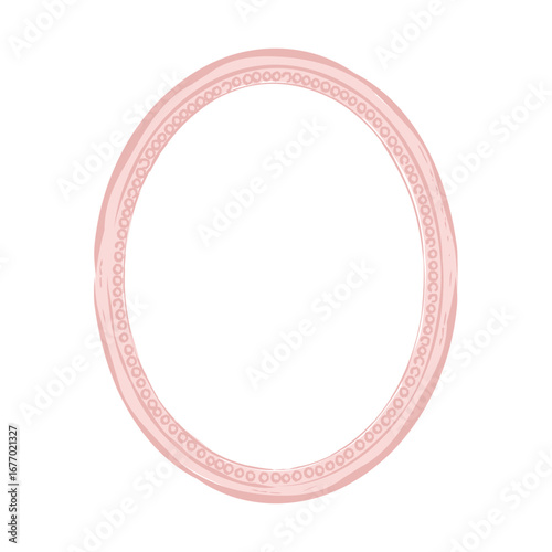 Pink vintage frame border illustration, Vector hand drawn oval crest design element.