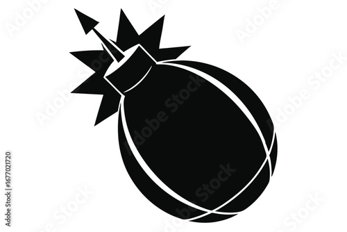 Black Cartoon Bomb Illustration with Lit Fuse and Highlight Lines Design Element Graphic