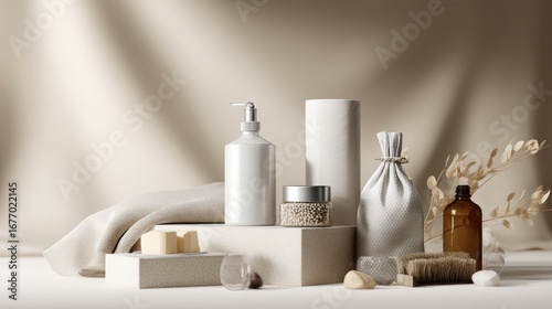 Spa skincare bottles decor wellness photography lifestyle stylish composition background feminine