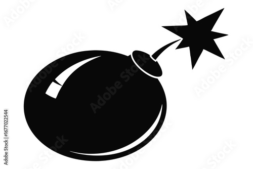 Stylized Black Bomb Graphic with Lit Fuse and Shiny Surface, Classic Design