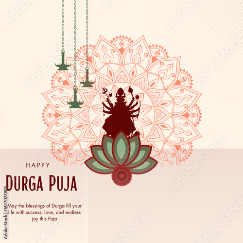 Wallpaper Mural Creative Durga Pooja wishing template with goddess Durga illustration, festive colors, and traditional decorative elements. Torontodigital.ca