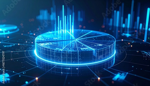 Advanced data analytics and business performance dashboard with a futuristic glowing chart interface