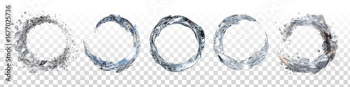 Vector set of crystal ring frames with glass effect isolated on transparent background.