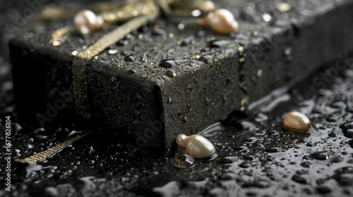 Black stone slab with jewelry pearls product photography lifestyle stylish luxury composition background