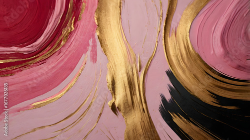 Abstract Gold and Pink Fluid Art Painting