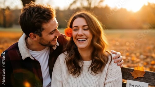 Romantic autumn park video of a joyful couple sharing laughter, warmth, and love, celebrating Wife Appreciation Day together.
