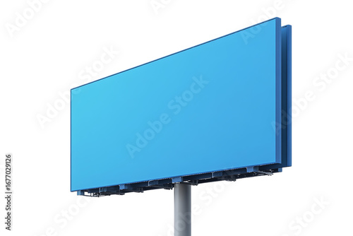 Large blue rectangular billboard blank advertisement isolated on a transparent background