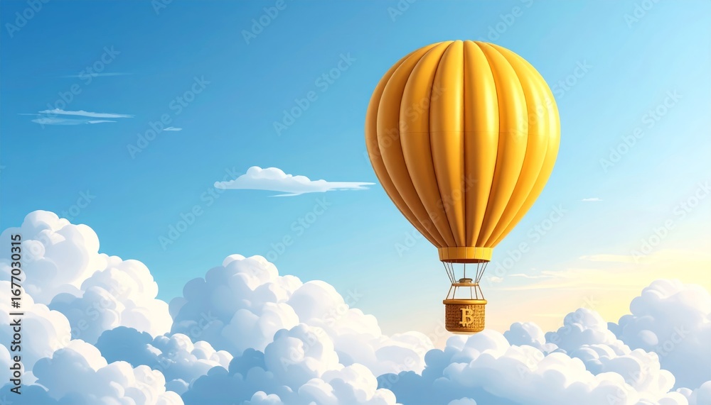 Obraz premium Colorful Hot Air Balloon Floating Above Fluffy White Clouds in Sky