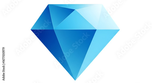 Luminous blue diamond shines brightly against a stark space on transparent background