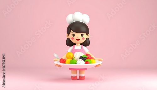 Cartoon chef holding a platter of fruit