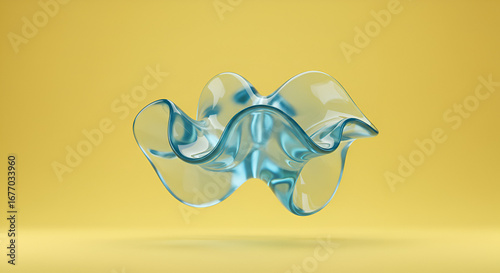 Abstract blue fluid shape on yellow backdrop providing a serene aesthetic
