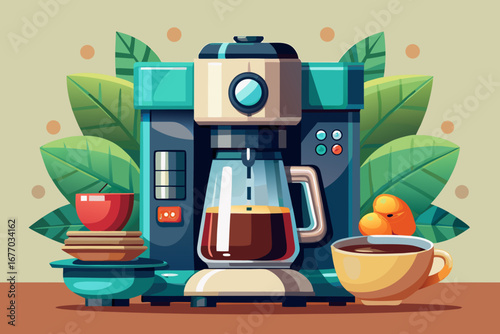 Advanced coffee maker 
Features: programmable, automatic breakfast start
Application: The best option to start the day with hot coffee prepared before waking up. On a simple table with a bright backgr