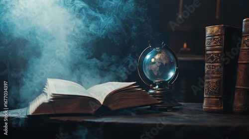 Open book with smoke lifestyle product photography mystical reading modern commercial branding concept stylish composition
