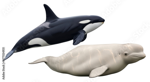 Obraz na plátně Isolated Killer Whale and Beluga Whale