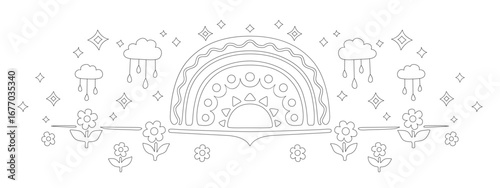 Whimsical rainbow nature line art