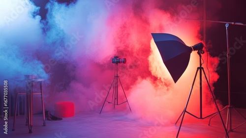 Photography studio with smoke lifestyle product photography background modern commercial branding concept stylish composition