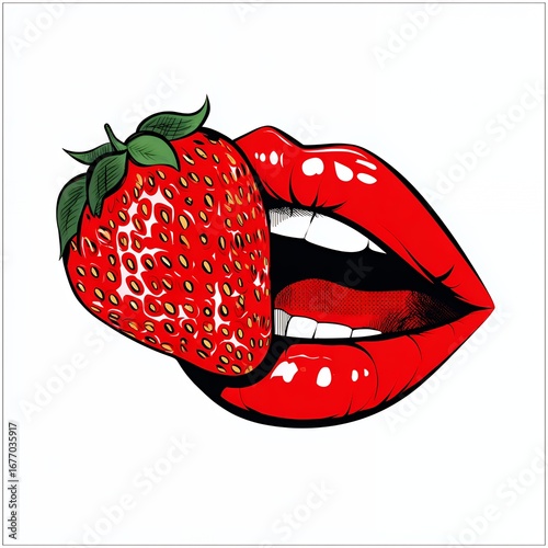 red lips strawberry sensual illustration vector graphic design pop art
