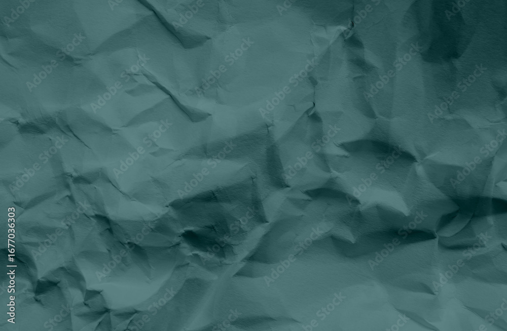 Fototapeta premium Blue teal abstract background paper crumpled crease wallpaper rough art scrapbook, card cosmetic product or business finance, template empty vintage wallpaper summer travel, texture sheet wrinkled.