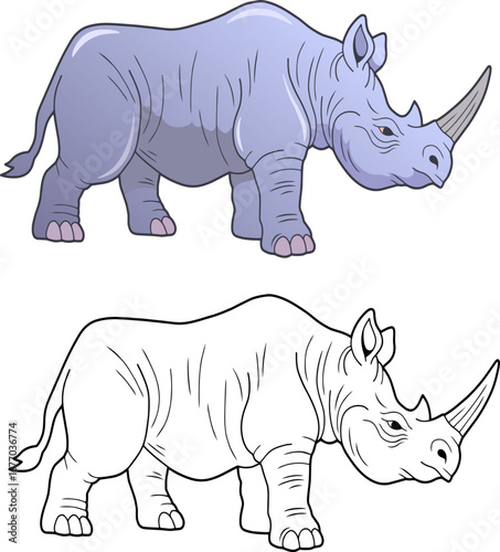 African rhinoceros, coloring page for kids