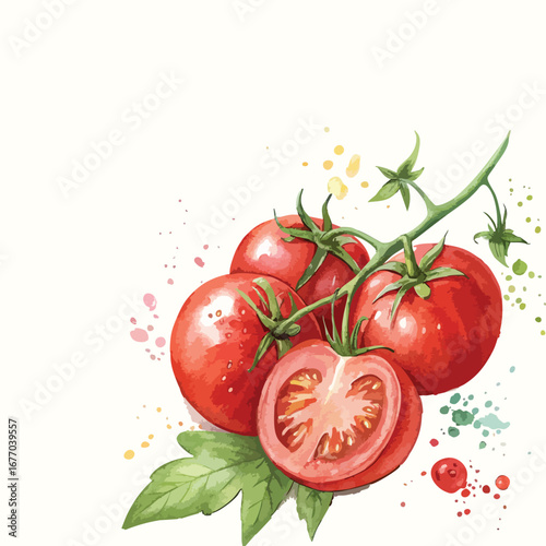 Fresh ripe red tomatoes on a vine, isolated on a white background