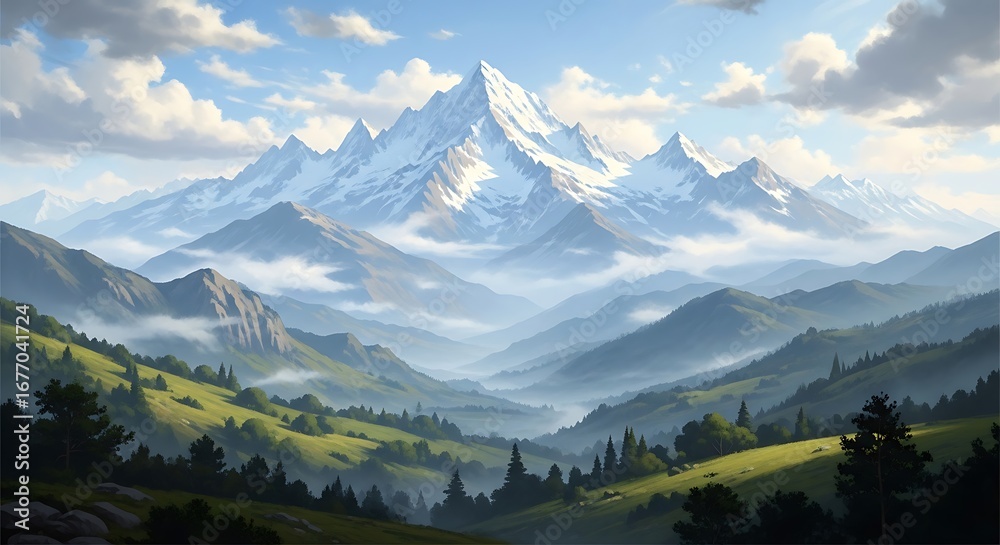 Fototapeta premium Serene Mountain Landscape View.