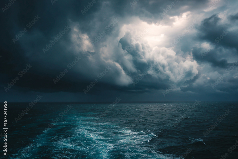 Fototapeta premium Powerful ocean storm approaching with heavy clouds and choppy sea.