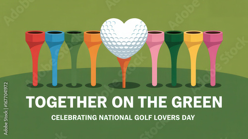 Colorful golf tees and a heart-shaped ball celebrate special connections on National Golf Lovers Day