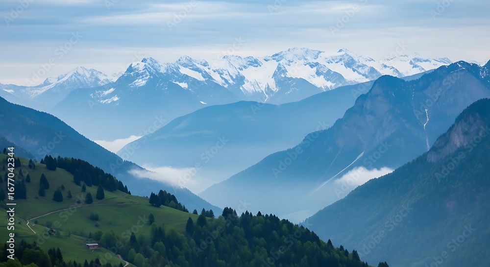 Obraz premium Snow-Capped Mountain Range Landscape.