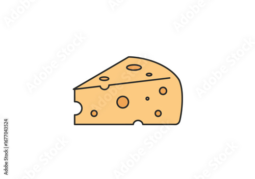 Illustration of a wedge of swiss cheese with holes on a white background simple and clean design