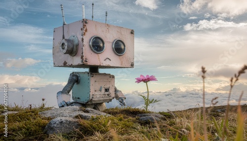 A lonely bot's fragile hope in a vast mountain range