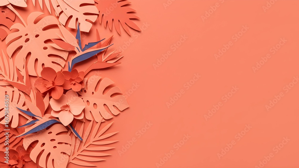 Fototapeta premium Creative botanical backdrop with handmade paper flowers