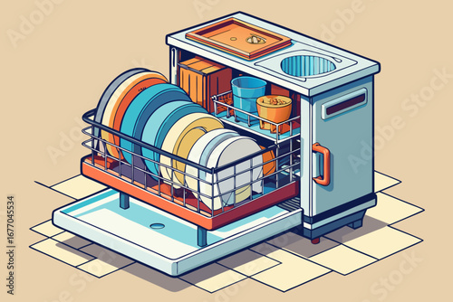 Sliding dishwasher 
Features: Independent drawers for washing small or large loads, low water and energy consumption 
Application: for small families or open and tidy kitchen decor.