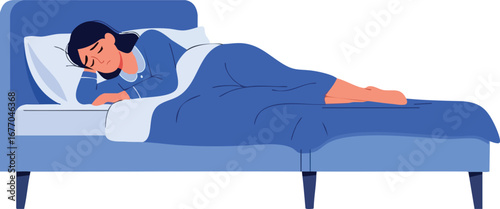 Cartoon woman sleeping peacefully in bed on white background sleep night dream