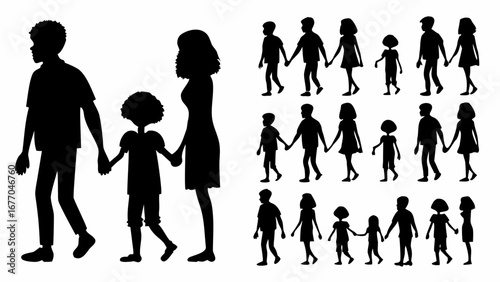 Heartwarming family silhouette collection showing togetherness, love, and diverse family structures in vector style