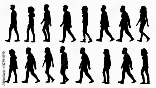 Diverse group of people walking together silhouette, perfect for urban lifestyle or community projects