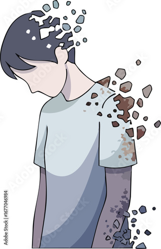 Disintegrating person mental health illustration depression anxiety disintegration falling apart mental health falling apart breakdown