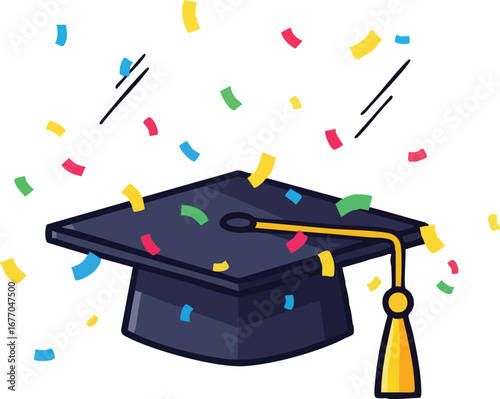 Graduation cap with confetti celebration mortarboard tassel 1  academic  background  festive  college  congratulations  icon