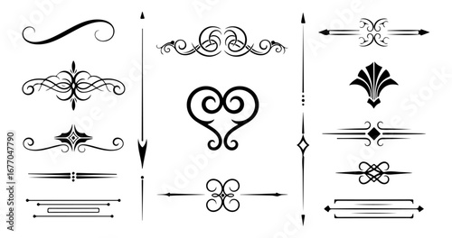 Elegant set of traced vector calligraphic dividers and vintage ornamental design flourishes for decoration