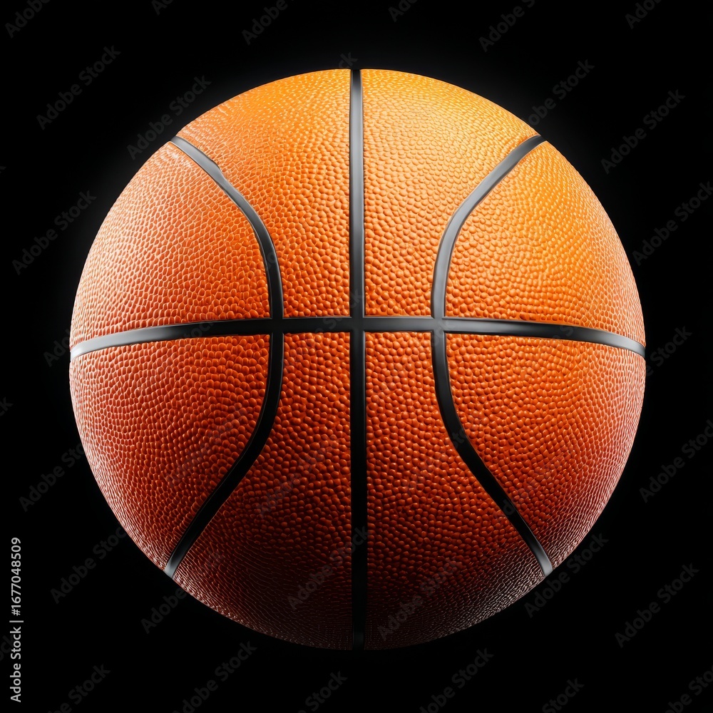 Fototapeta premium The detailed surface of the vibrant orange basketball, complete with clear texture and visible seams, serves as a testament to the craftsmanship that goes into designing athletic equipment, capturing
